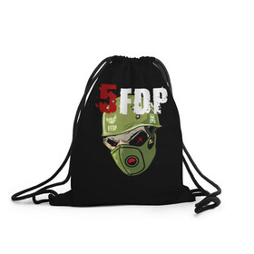 Рюкзак-мешок 3D с принтом FFDP (череп в каске и маске) в городе Новоалтайск, 100% полиэстер | плотность ткани — 200 г/м2, размер — 35 х 45 см; лямки — толстые шнурки, застежка на шнуровке, без карманов и подкладки | Тематика изображения на принте: 5fdp | ffdp | five finger death punch | skull | маска | череп