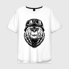 Мужская футболка хлопок Oversize с принтом  Angry bear в городе Новоалтайск, 100% хлопок | свободный крой, круглый ворот, “спинка” длиннее передней части | животное | злой медведь | каска | медведь | очки | шлем | шляпа