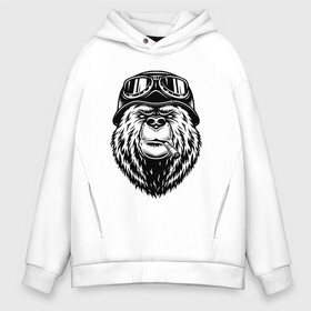 Мужское худи Oversize хлопок с принтом  Angry bear в городе Новоалтайск, френч-терри — 70% хлопок, 30% полиэстер. Мягкий теплый начес внутри —100% хлопок | боковые карманы, эластичные манжеты и нижняя кромка, капюшон на магнитной кнопке | животное | злой медведь | каска | медведь | очки | шлем | шляпа