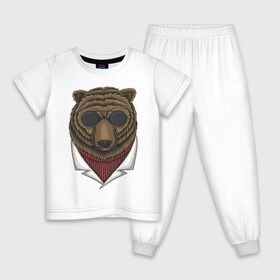Детская пижама хлопок с принтом Gang Bear в городе Новоалтайск, 100% хлопок |  брюки и футболка прямого кроя, без карманов, на брюках мягкая резинка на поясе и по низу штанин
 | иллюстрация | косолапый | крутой | мафия | мишка