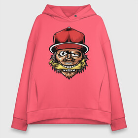 Женское худи Oversize хлопок с принтом Banana Monkey в городе Новоалтайск, френч-терри — 70% хлопок, 30% полиэстер. Мягкий теплый начес внутри —100% хлопок | боковые карманы, эластичные манжеты и нижняя кромка, капюшон на магнитной кнопке | банан | иллюстрация | крутой | манки | стикер