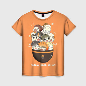 Женская футболка 3D с принтом Karasu kake gohan | Haikyuu!! в городе Новоалтайск, 100% полиэфир ( синтетическое хлопкоподобное полотно) | прямой крой, круглый вырез горловины, длина до линии бедер | anime | haikyu | haikyuu | karasuno | manga | аниме | асахи азумане | волейбол | волейбольный клуб | вороны | карасуно | коши сугавара | манга | рюноске танака | старшая школа | тобио кагеяма | хаику | хаикую | шоё хината
