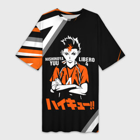 Платье-футболка 3D с принтом Nishinoya Yuu | Haikyuu в городе Новоалтайск,  |  | Тематика изображения на принте: 4 номер | haikyu | haikyuu | karasuno | yu nishinoya | аниме | божественный хранитель карасуно | волейбол | волейбольный клуб | вороны | иероглифы | карасуно | манга | ноя сан | старшая школа | хаику | хаикую | чидорияма