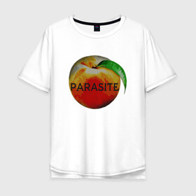 Мужская футболка хлопок Oversize с принтом Parasite Peach в городе Новоалтайск, 100% хлопок | свободный крой, круглый ворот, “спинка” длиннее передней части | Тематика изображения на принте: bong joon ho | korea | parasite | актер | драма | канны | кино | комедия | корея | оскар | паразиты | пон чжун хо | режиссер | семья | триллер