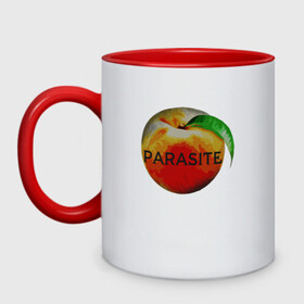 Кружка двухцветная с принтом Parasite Peach в городе Новоалтайск, керамика | объем — 330 мл, диаметр — 80 мм. Цветная ручка и кайма сверху, в некоторых цветах — вся внутренняя часть | bong joon ho | korea | parasite | актер | драма | канны | кино | комедия | корея | оскар | паразиты | пон чжун хо | режиссер | семья | триллер