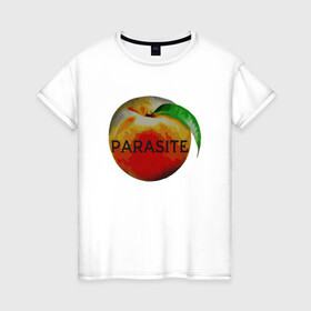 Женская футболка хлопок с принтом Parasite Peach в городе Новоалтайск, 100% хлопок | прямой крой, круглый вырез горловины, длина до линии бедер, слегка спущенное плечо | bong joon ho | korea | parasite | актер | драма | канны | кино | комедия | корея | оскар | паразиты | пон чжун хо | режиссер | семья | триллер