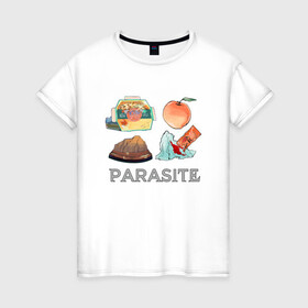 Женская футболка хлопок с принтом Parasite Food в городе Новоалтайск, 100% хлопок | прямой крой, круглый вырез горловины, длина до линии бедер, слегка спущенное плечо | bong joon ho | cinema | korea | movie | parasite | актер | драма | канны | кино | комедия | корея | оскар | паразиты | пон чжун хо | режиссер | семья | триллер