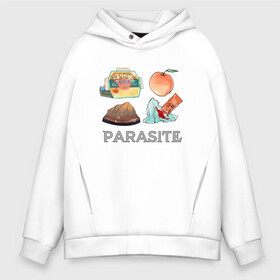 Мужское худи Oversize хлопок с принтом Parasite Food в городе Новоалтайск, френч-терри — 70% хлопок, 30% полиэстер. Мягкий теплый начес внутри —100% хлопок | боковые карманы, эластичные манжеты и нижняя кромка, капюшон на магнитной кнопке | Тематика изображения на принте: bong joon ho | cinema | korea | movie | parasite | актер | драма | канны | кино | комедия | корея | оскар | паразиты | пон чжун хо | режиссер | семья | триллер