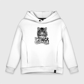Детское худи Oversize хлопок с принтом Tiger / Тигр в городе Новоалтайск, френч-терри — 70% хлопок, 30% полиэстер. Мягкий теплый начес внутри —100% хлопок | боковые карманы, эластичные манжеты и нижняя кромка, капюшон на магнитной кнопке | tiger | животные | зверь | тату | татуировка | тигр | хищник