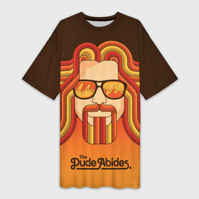 Платье-футболка 3D с принтом The Dude Abides в городе Новоалтайск,  |  | Тематика изображения на принте: dude | jeff bridges | the big lebowski | the dude abides | большой лебовский | боулинг | джефф бриджес | звезды | кегли | космос | фильм | чувак