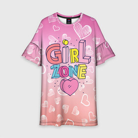 Детское платье 3D с принтом Girl Zone только для девушек в городе Новоалтайск, 100% полиэстер | прямой силуэт, чуть расширенный к низу. Круглая горловина, на рукавах — воланы | girl | girl zone | девочка | девушка | девушке | девушки рулят | зона девушек | только для девушек