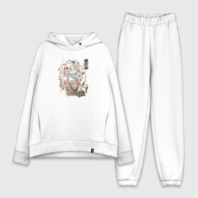 Женский костюм хлопок Oversize с принтом Warrior on Skull в городе Новоалтайск,  |  | samurai | войн | иероглифы | монстр | ниндзя | рыцарь | самурай | скелет | череп | япония