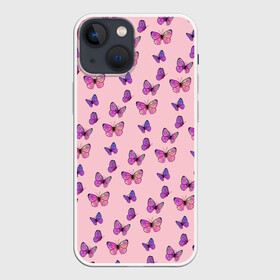 Чехол для iPhone 13 mini с принтом Бабочки фиолетовые | 2 в городе Новоалтайск,  |  | Тематика изображения на принте: бабочка | бабочки | насекомые | нежный | рисунок | роза | сирень | цветочек | цветочный | цветы