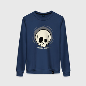 Женский свитшот хлопок с принтом Crazy skull в городе Новоалтайск, 100% хлопок | прямой крой, круглый вырез, на манжетах и по низу широкая трикотажная резинка  | crazy | skull | бита | сумасшедший | хипстер | череп | черепушка