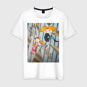 Мужская футболка хлопок с принтом Эй, Арнольд | Hey Arnold в городе Новоалтайск, 100% хлопок | прямой крой, круглый вырез горловины, длина до линии бедер, слегка спущенное плечо. | arnold philip shortman | helga geraldine pataki | hey арнольд филипп шортмен | хельга джеральдин патаки | эй арнольд