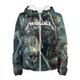 Женская куртка 3D с принтом Metallica Metal Skull в городе Новоалтайск, ткань верха — 100% полиэстер, подклад — флис | прямой крой, подол и капюшон оформлены резинкой с фиксаторами, два кармана без застежек по бокам, один большой потайной карман на груди. Карман на груди застегивается на липучку | american | james hetfield | kirk hammett | metal band | metallica | music | mystic | rock | американская | джеймс хетфилд | металлика | музыка | рок | скилет | череп