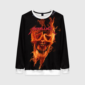 Женский свитшот 3D с принтом Metallica Flame в городе Новоалтайск, 100% полиэстер с мягким внутренним слоем | круглый вырез горловины, мягкая резинка на манжетах и поясе, свободная посадка по фигуре | american | james hetfield | kirk hammett | metal band | metallica | music | mystic | rock | американская | джеймс хетфилд | металлика | музыка | рок | скилет | череп