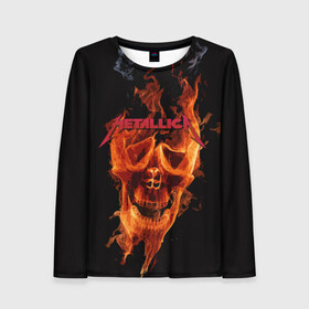 Женский лонгслив 3D с принтом Metallica Flame в городе Новоалтайск, 100% полиэстер | длинные рукава, круглый вырез горловины, полуприлегающий силуэт | american | james hetfield | kirk hammett | metal band | metallica | music | mystic | rock | американская | джеймс хетфилд | металлика | музыка | рок | скилет | череп