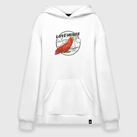Худи SuperOversize хлопок с принтом Love Hurts Любовь это боль в городе Новоалтайск, 70% хлопок, 30% полиэстер, мягкий начес внутри | карман-кенгуру, эластичная резинка на манжетах и по нижней кромке, двухслойный капюшон
 | about love | art | bird | birds | bite | parrot | арт | животные | злой попугай | иллюстрация | клюв | кусь | кусь это по любви | любовь причиняет боль | любовь это кусь | надпись | попуг | попугай | попугай кусается