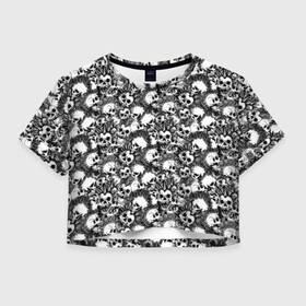 Женская футболка Crop-top 3D с принтом Черепа с Ирокезами в городе Новоалтайск, 100% полиэстер | круглая горловина, длина футболки до линии талии, рукава с отворотами | skull | zombie | адамова голова | зомби | кладбище | мертвец | могила | мумия | навь | пират | скелет | ужас | череп | череп и кости | черепок | черепушка