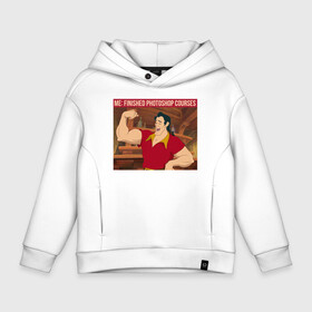 Детское худи Oversize хлопок с принтом Photoshop master в городе Новоалтайск, френч-терри — 70% хлопок, 30% полиэстер. Мягкий теплый начес внутри —100% хлопок | боковые карманы, эластичные манжеты и нижняя кромка, капюшон на магнитной кнопке | Тематика изображения на принте: beauty and the beast | disney | gaston | vdkarsvet | гастон | дисней | красавица и чудовище | мем | мемы | фотошоп