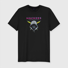 Мужская футболка хлопок Slim с принтом HACKERS / ХАКЕРЫ в городе Новоалтайск, 92% хлопок, 8% лайкра | приталенный силуэт, круглый вырез ворота, длина до линии бедра, короткий рукав | hacker | гроза | капюшон | компьютер | молнии | пк | программист | хакер | хакинг