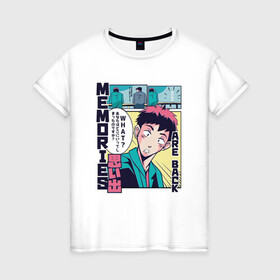 Женская футболка хлопок с принтом Vaporwave Anime Memories в городе Новоалтайск, 100% хлопок | прямой крой, круглый вырез горловины, длина до линии бедер, слегка спущенное плечо | anime fan | art | japan | japanese | manga character | tokyo | анимация | анимешник | арт | вапо | воспоминания | комикс | комиксы | манга | отрисовка | память | паровая волна | пародия | персонаж аниме | прикол