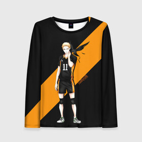 Женский лонгслив 3D с принтом Кей Цукишима | Haikyuu!! в городе Новоалтайск, 100% полиэстер | длинные рукава, круглый вырез горловины, полуприлегающий силуэт | 11 номер | anime | haikyu | haikyuu | manga | аниме | волейбол | волейбольный клуб | карасуно | кей цукишима | котаро бокуто | манга | обычный парень | очкарик | тендо | умный блокирующий цукки | хаику | хаикую