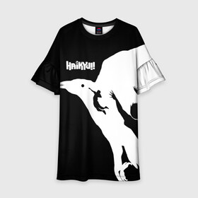 Детское платье 3D с принтом Ворон Карасуно Haikyu!! в городе Новоалтайск, 100% полиэстер | прямой силуэт, чуть расширенный к низу. Круглая горловина, на рукавах — воланы | anime | haikyu | haikyuu | karasuno | manga | аниме | волейбол | волейбольный клуб | ворон | ворона | вороны | игроки | карасуно | крылья | манга | мяч | питца | силуэт | хаику | хаикую | черный