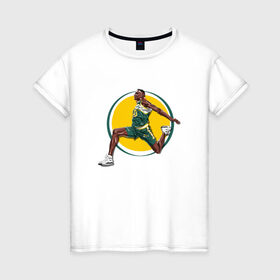 Женская футболка хлопок с принтом Shawn Kemp в городе Новоалтайск, 100% хлопок | прямой крой, круглый вырез горловины, длина до линии бедер, слегка спущенное плечо | basketball | dunk | game | nba | seattle | shawn kemp | sonics | sport | streetball | баскетбол | баскетболист | игра | игрок | мяч | нба | сиэтл | соникс | спорт | стритбол | тренер | шон кемп
