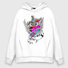 Мужское худи Oversize хлопок с принтом My Lover в городе Новоалтайск, френч-терри — 70% хлопок, 30% полиэстер. Мягкий теплый начес внутри —100% хлопок | боковые карманы, эластичные манжеты и нижняя кромка, капюшон на магнитной кнопке | Тематика изображения на принте: love | иллюстрация | кинжал | крылья | нож | сердце