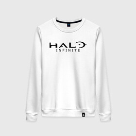 Женский свитшот хлопок с принтом Halo Infinite в городе Новоалтайск, 100% хлопок | прямой крой, круглый вырез, на манжетах и по низу широкая трикотажная резинка  | chief | game | guardians | halo | infinite | master | игра | инфинити | мастер чиф | спартанец 117 | хало | хело | шутер