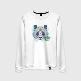 Женский свитшот хлопок с принтом Голова панды в городе Новоалтайск, 100% хлопок | прямой крой, круглый вырез, на манжетах и по низу широкая трикотажная резинка  | panda | животное | медведи | медведь | панда | панды