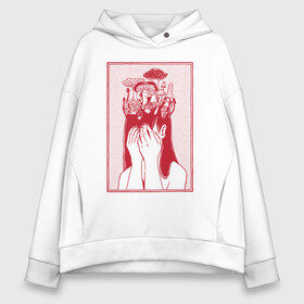 Женское худи Oversize хлопок с принтом Mushroom Girl в городе Новоалтайск, френч-терри — 70% хлопок, 30% полиэстер. Мягкий теплый начес внутри —100% хлопок | боковые карманы, эластичные манжеты и нижняя кромка, капюшон на магнитной кнопке | art | arts | cry | fashion | fashion lover | girls | illustration | shroom | surreal | tears | trip | trippy | woman | women | арт | артхаус | горе | гриб | грибы | девушка | женщина | закрывает лицо руками | иллюстрация | искусство | мысли | плач | слёзы