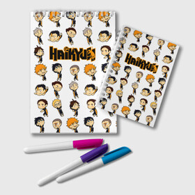 Блокнот с принтом Команда школы Карасуно Haikyuu!! в городе Новоалтайск, 100% бумага | 48 листов, плотность листов — 60 г/м2, плотность картонной обложки — 250 г/м2. Листы скреплены удобной пружинной спиралью. Цвет линий — светло-серый
 | Тематика изображения на принте: anime | haikyu | haikyuu | karasuno | manga | аниме | асахи азумане | волейбол | волейбольный клуб | вороны | карасуно | коши сугавара | манга | рюноске танака | старшая школа | тобио кагеяма | хаику | хаикую | шоё хината