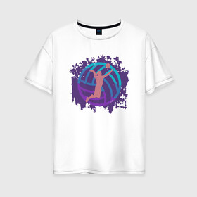 Женская футболка хлопок Oversize с принтом Violet Volleyball в городе Новоалтайск, 100% хлопок | свободный крой, круглый ворот, спущенный рукав, длина до линии бедер
 | ball | beach | game | sport | volley | volleyball | волейбол | волейболист | волейболистка | гол | игра | игрок | мяч | площадка | пляж | пляжный | победа | сетка | спорт | тренер | чемпион