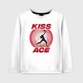 Детский лонгслив хлопок с принтом Kiss Ace в городе Новоалтайск, 100% хлопок | круглый вырез горловины, полуприлегающий силуэт, длина до линии бедер | ball | beach | game | sport | volley | volleyball | волейбол | волейболист | волейболистка | гол | игра | игрок | мяч | площадка | пляж | пляжный | победа | сетка | спорт | тренер | чемпион
