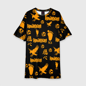 Детское платье 3D с принтом Haikyu!! ВОЛЕЙБОЛ!! элементы в городе Новоалтайск, 100% полиэстер | прямой силуэт, чуть расширенный к низу. Круглая горловина, на рукавах — воланы | Тематика изображения на принте: anime | haikyu | haikyuu | karasuno | manga | аниме | волейбол | волейбольный клуб | вороны | иероглифы | карасуно | мазаика | манга | много элементов | мячи | некома | нога | старшая школа | ступня | хаику | хаикую
