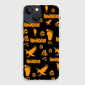 Чехол для iPhone 13 mini с принтом Haikyu | ВОЛЕЙБОЛ элементы в городе Новоалтайск,  |  | anime | haikyu | haikyuu | karasuno | manga | аниме | волейбол | волейбольный клуб | вороны | иероглифы | карасуно | мазаика | манга | много элементов | мячи | некома | нога | старшая школа | ступня | хаику | хаикую