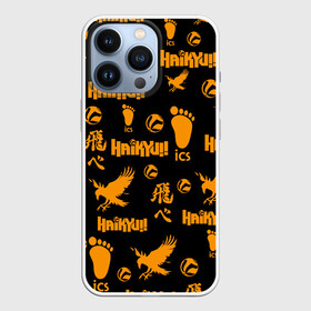 Чехол для iPhone 13 Pro с принтом Haikyu | ВОЛЕЙБОЛ элементы в городе Новоалтайск,  |  | Тематика изображения на принте: anime | haikyu | haikyuu | karasuno | manga | аниме | волейбол | волейбольный клуб | вороны | иероглифы | карасуно | мазаика | манга | много элементов | мячи | некома | нога | старшая школа | ступня | хаику | хаикую