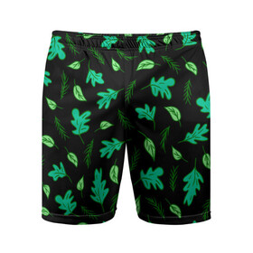 Мужские шорты спортивные с принтом Листопад в городе Новоалтайск,  |  | green | leaves | nature | summer | trees | tropical | ветки | вечер | деревья | зеленые листья | зеленый узор | зелень | камуфляж | клен | лепестки | лес | летний принт | лето | листва | листопад | листья | ночь | осень