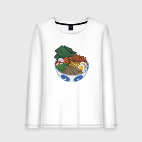 Женский лонгслив хлопок с принтом Миска с раменом | Ramen Bowl в городе Новоалтайск, 100% хлопок |  | art | bowl | food | japan | japanese | kanji | noodle | noodles | ramen | soup | аниме про еду | аниме про рамен | арт | боул | кандзи | кафе из другого мира | лапша | лапша быстрого приготовления | лапшичка | миска | суп | тарелка