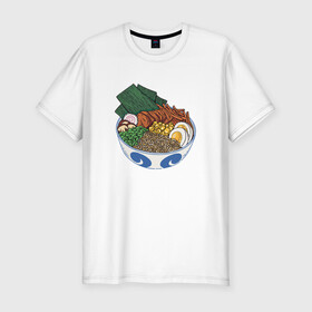 Мужская футболка хлопок Slim с принтом Миска с раменом | Ramen Bowl в городе Новоалтайск, 92% хлопок, 8% лайкра | приталенный силуэт, круглый вырез ворота, длина до линии бедра, короткий рукав | art | bowl | food | japan | japanese | kanji | noodle | noodles | ramen | soup | аниме про еду | аниме про рамен | арт | боул | кандзи | кафе из другого мира | лапша | лапша быстрого приготовления | лапшичка | миска | суп | тарелка