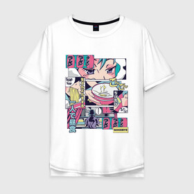 Мужская футболка хлопок Oversize с принтом Vaporwave Anime Ramen Shop в городе Новоалтайск, 100% хлопок | свободный крой, круглый ворот, “спинка” длиннее передней части | anime fan | art | japan | japanese | manga character | tokyo | анимация | анимешник | арт | кафе | комикс | комиксы | магазин | манга | отрисовка | паровая волна | пародия | персонаж аниме | прикол | рамен