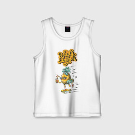 Детская майка хлопок с принтом Ready for summer Ананас в городе Новоалтайск,  |  | art | cocktail | lettering | music | pineapple | tropical | vacation | vintage | watercolor | акварель | ананас на скейте | арт | винтаж | готов к лету | коктейль | летний принт | леттеринг | музыка | отпуск | ретро | рисунок ананаса