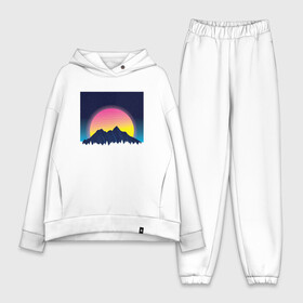 Женский костюм хлопок Oversize с принтом Vaporwave Mountain Sunset в городе Новоалтайск,  |  | chill | chilled cow | fashion | landscape | lo fi hip hop | lofi | music | retrowave | stars | synthpop | synthwave | zen | вапорвейв | горы | дзен | закат | звёзды | музыка | небо | ночное небо | паровая волна | пейзаж | ретровейв | синтвейв | синтпоп | 