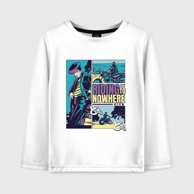 Детский лонгслив хлопок с принтом Vaporwave Anime Riding Nowhere в городе Новоалтайск, 100% хлопок | круглый вырез горловины, полуприлегающий силуэт, длина до линии бедер | anime fan | art | biker | japan | japanese | manga character | tokyo | анимация | анимешник | арт | байкер | комикс | комиксы | манга | отрисовка | паровая волна | пародия | персонаж аниме | поездка в никуда