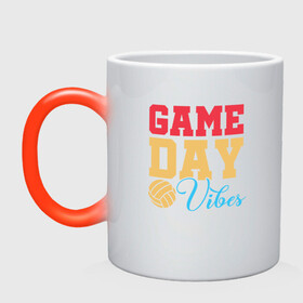 Кружка хамелеон с принтом Game Day Vibes в городе Новоалтайск, керамика | меняет цвет при нагревании, емкость 330 мл | Тематика изображения на принте: ball | beach | game | sport | volley | volleyball | волейбол | волейболист | волейболистка | гол | игра | игрок | мяч | площадка | пляж | пляжный | победа | сетка | спорт | тренер | чемпион