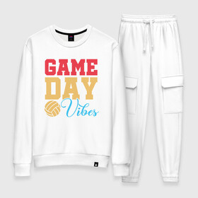 Женский костюм хлопок с принтом Game Day Vibes в городе Новоалтайск, 100% хлопок | на свитшоте круглая горловина, мягкая резинка по низу. Брюки заужены к низу, на них два вида карманов: два 