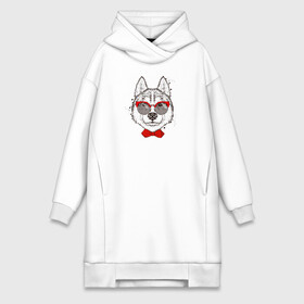 Платье-худи хлопок с принтом Пес в очках в городе Новоалтайск,  |  | cute | dog | woof | в очках | гав | забавный | пес | смешной | собака | щенок